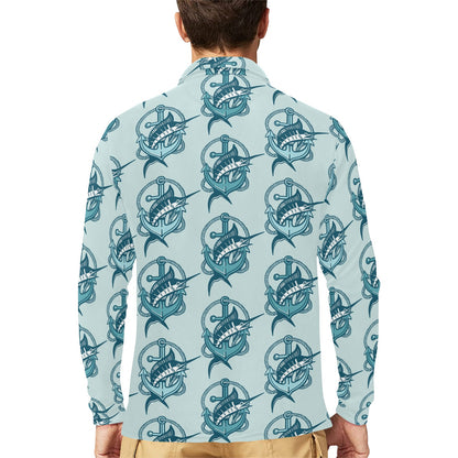 Swordfish Pattern Print Design 03 Long Sleeve Polo Shirt For Men's