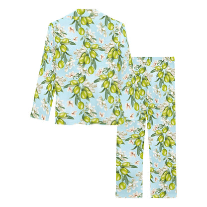 Elegant Olive Floral Print Women's Long Pajama Set