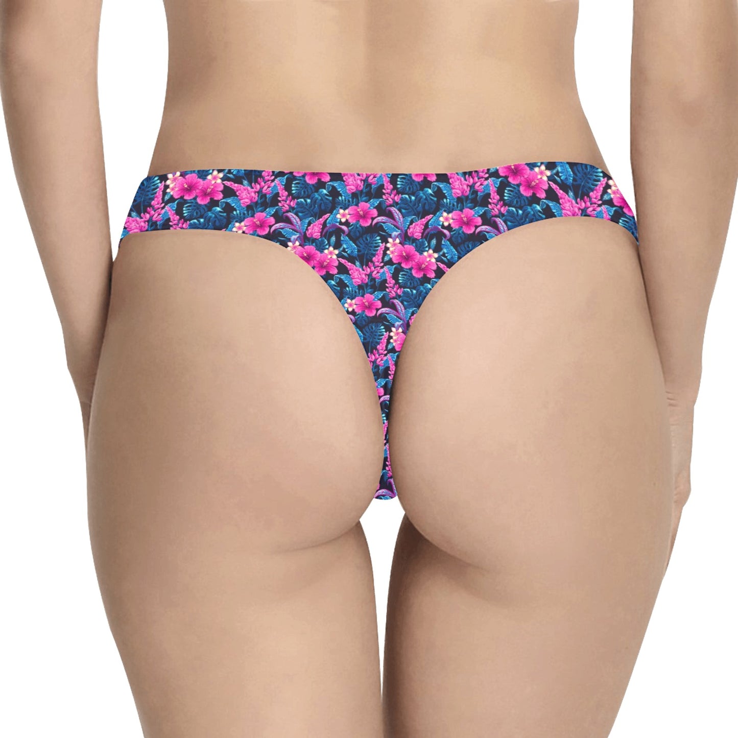 Tropical Folower Pink Themed Print Women's Thongs