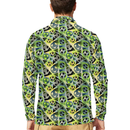 Soccer Ball Themed Print Pattern Long Sleeve Polo Shirt For Men's