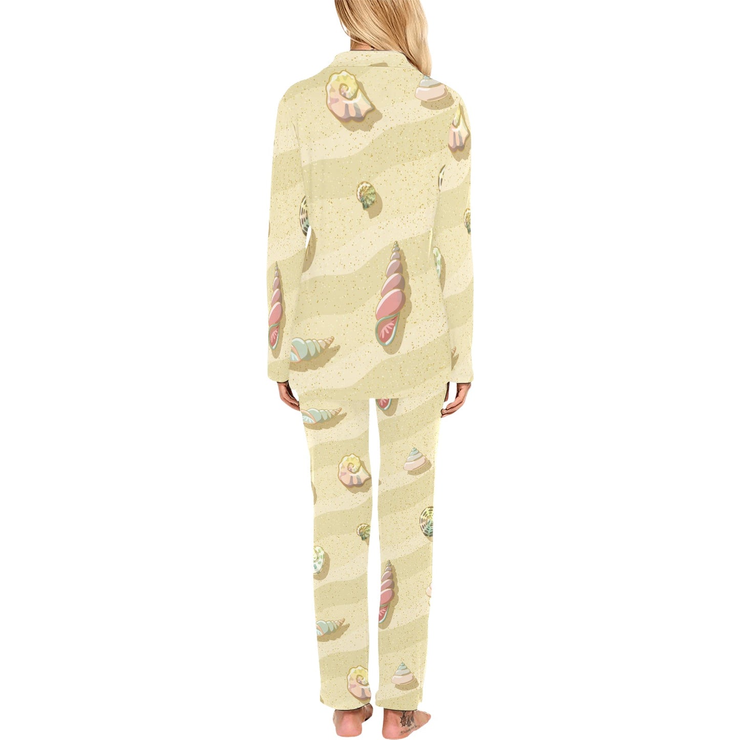 Beach with Seashell Theme Women's Long Pajama Set