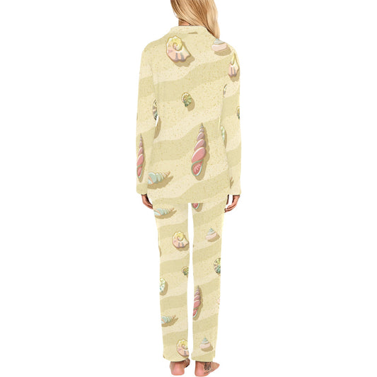 Beach with Seashell Theme Women's Long Pajama Set