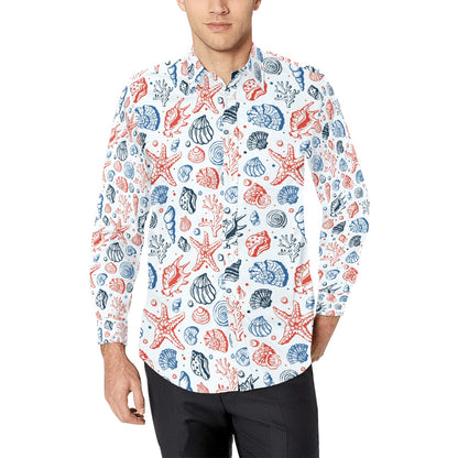 Seashell Print Design LKS307 Men's Long Sleeve Dress Shirt