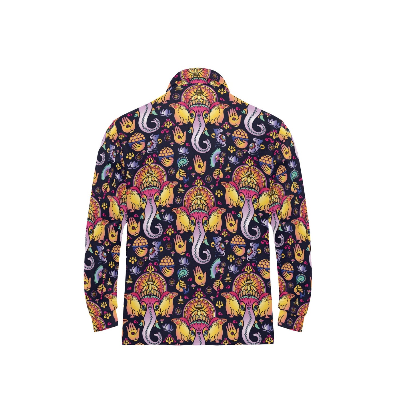 Ganesha Indian Pattern Print Design 03 Long Sleeve Polo Shirt For Men's