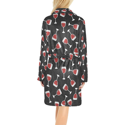 Wine Glass Print Design LKS303 Women's Fleece Robe