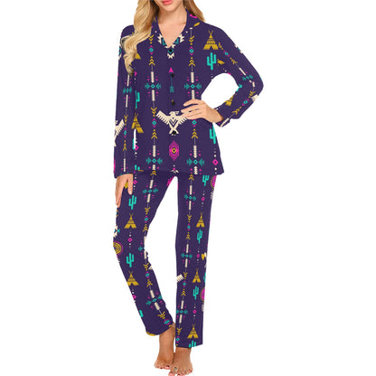 Native American Eagle Indian Pattern Women's Long Pajama Set