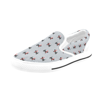 Scottish Christmas Themed Terriers Print Design LKS3018 White Slip Ons Canvas Women's Shoes