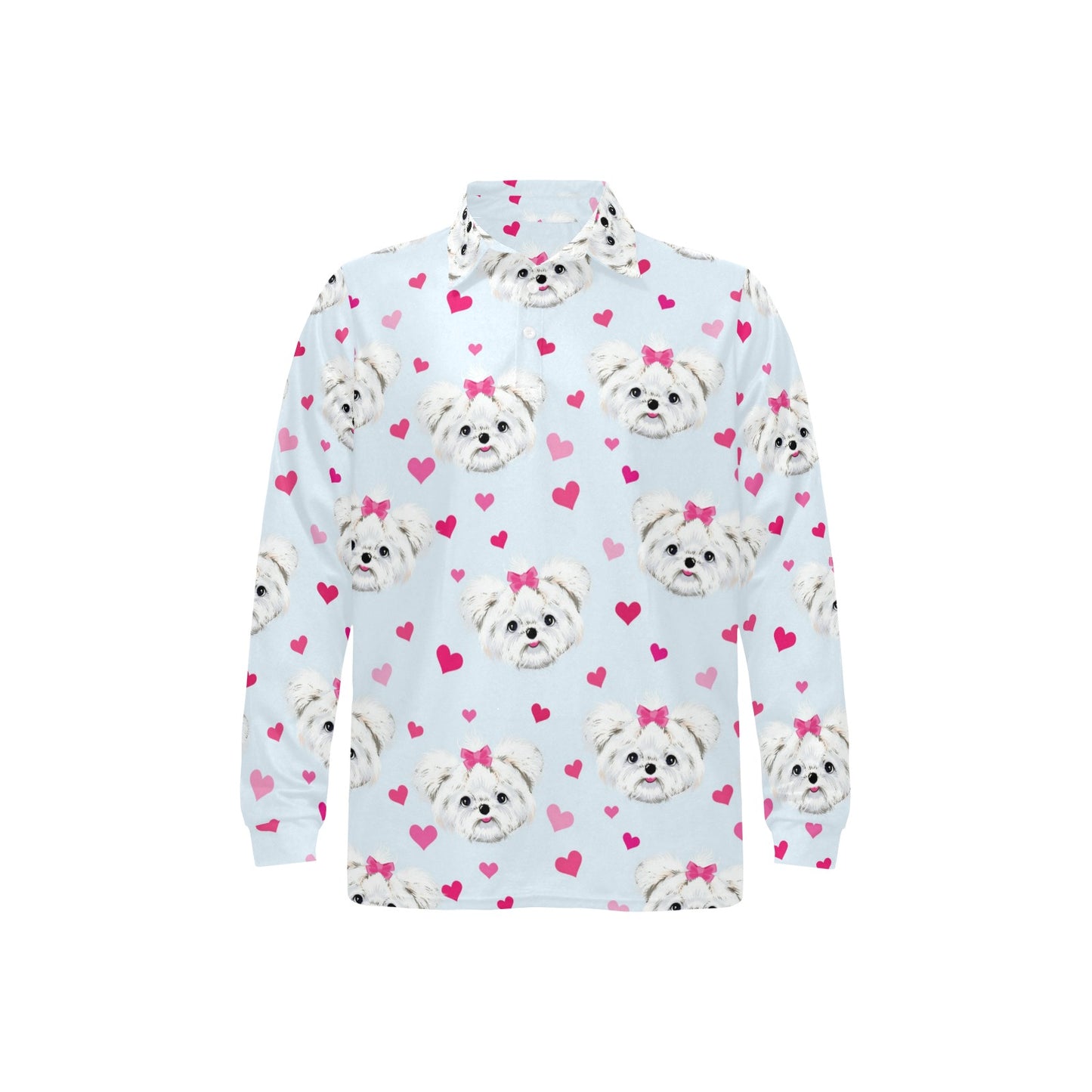 Maltese Pattern Print Design 03 Long Sleeve Polo Shirt For Men's