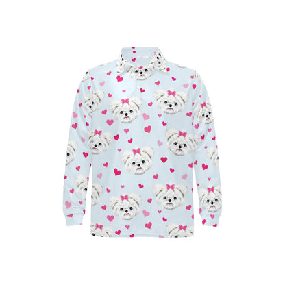Maltese Pattern Print Design 03 Long Sleeve Polo Shirt For Men's