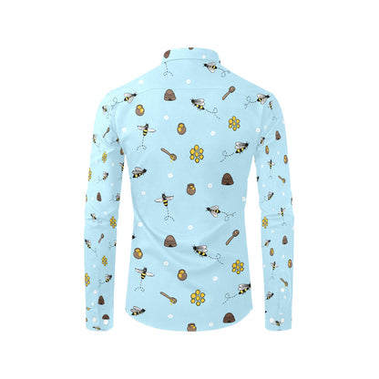 Honey Bee Print Design LKS307 Men's Long Sleeve Dress Shirt
