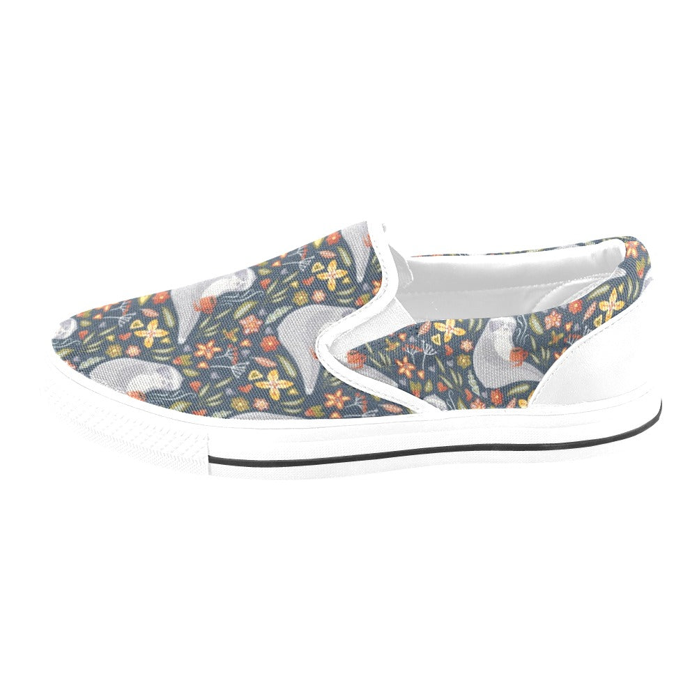 Sloth Print Design LKS303 White Slip Ons Canvas Women's Shoes