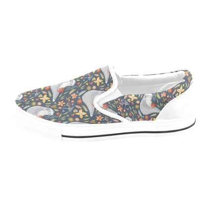 Sloth Print Design LKS303 White Slip Ons Canvas Women's Shoes