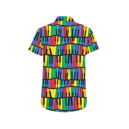 Piano Print Design LKS402 Men Short Sleeve Button Up Shirt