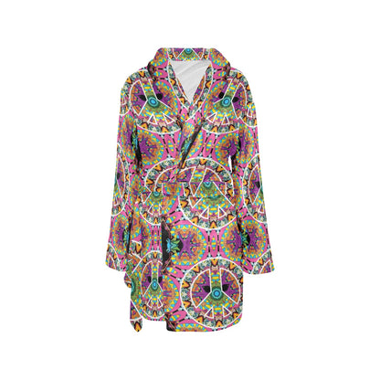 Peace Sign Pattern Print Design A03 Women's Fleece Robe