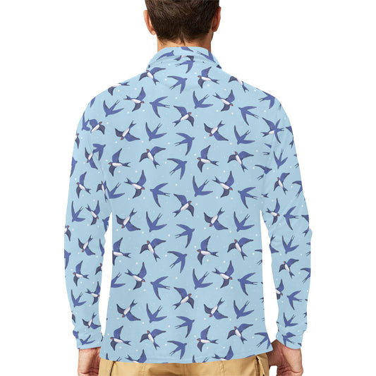 Swallow Bird Pattern Print Design 06 Long Sleeve Polo Shirt For Men's