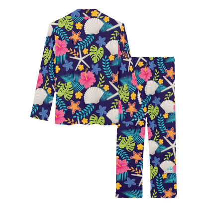 Beach Seashell Floral Theme Women's Long Pajama Set