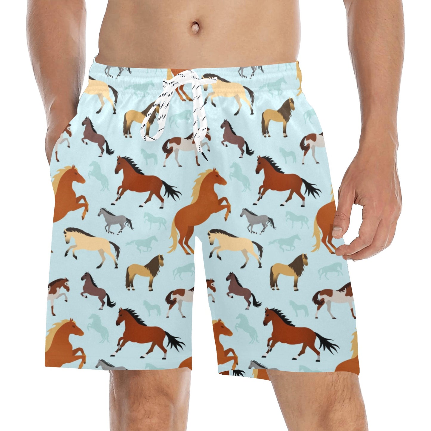 Horse Cute Themed Pattern Print Men's Swim Trunks Beach Shorts