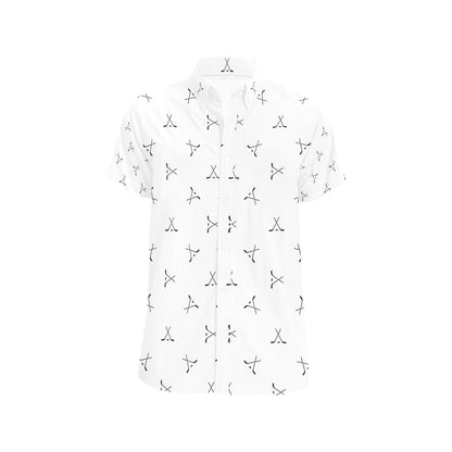 Hockey Print Design LKS304 Men Short Sleeve Button Up Shirt