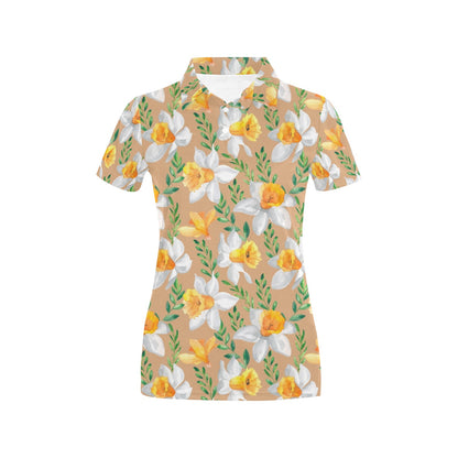 Daffodils Pattern Print Design DF04 Women's Polo Shirt