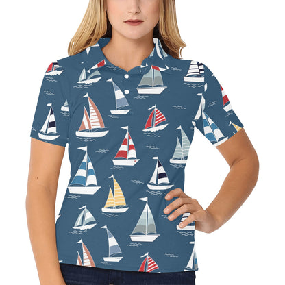 Sailing Ships Pattern Print Design A04 Women's Polo Shirt