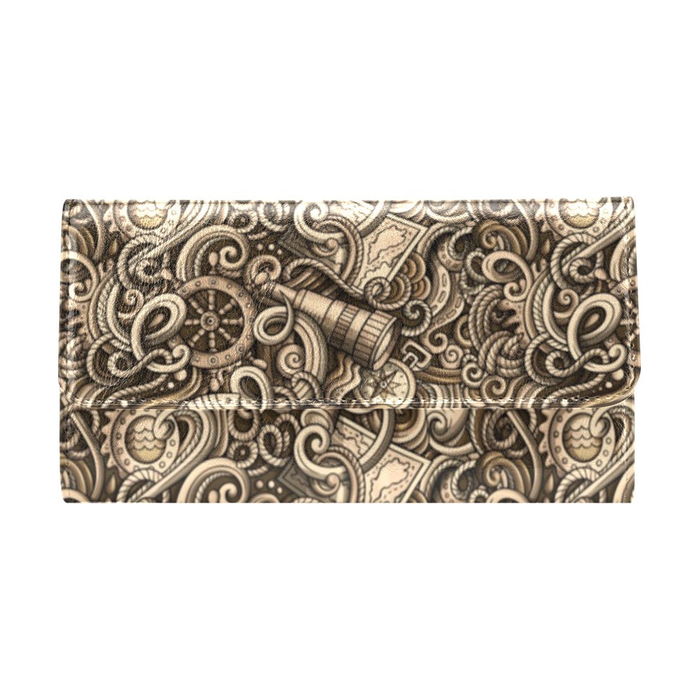 Nautical Tattoo Design Themed Print Women's Trifold Wallet