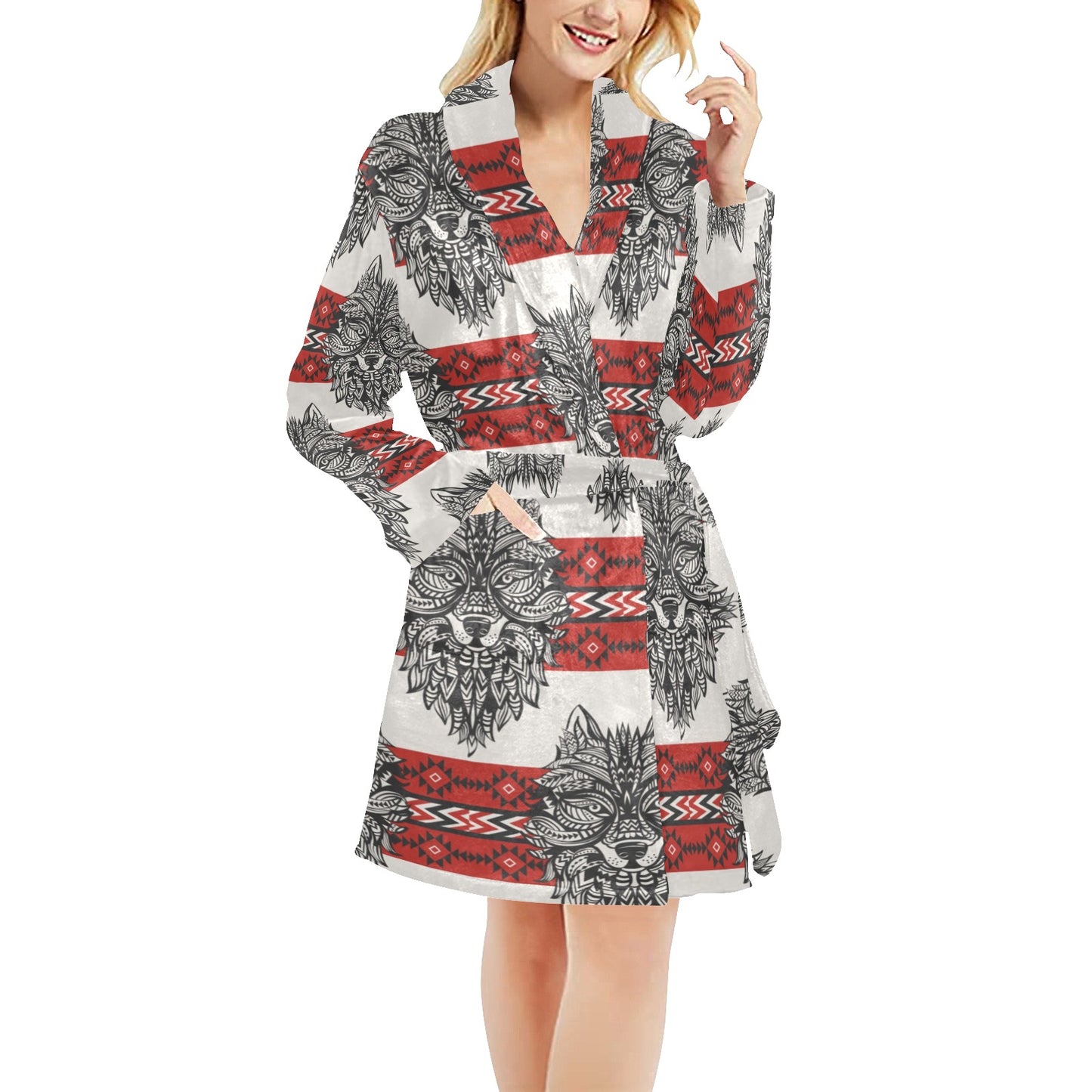 Native Indian Wolf Women's Fleece Robe