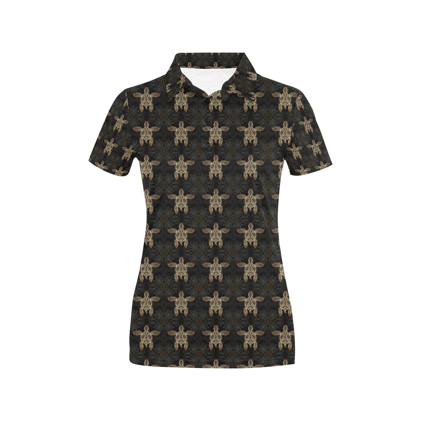 Gold Tribal Turtle Polynesian Design Women's Polo Shirt