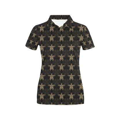 Gold Tribal Turtle Polynesian Design Women's Polo Shirt