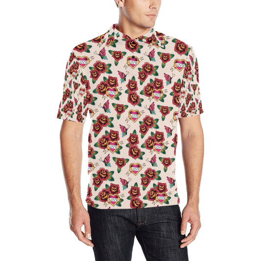 Tattoo Rose Print Design LKS302 Men Polo Shirt