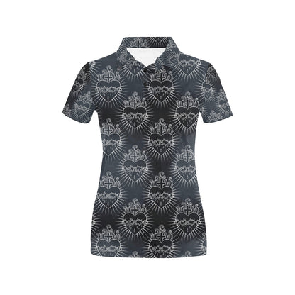 Christian Heart Tattoo Style Women's Polo Shirt