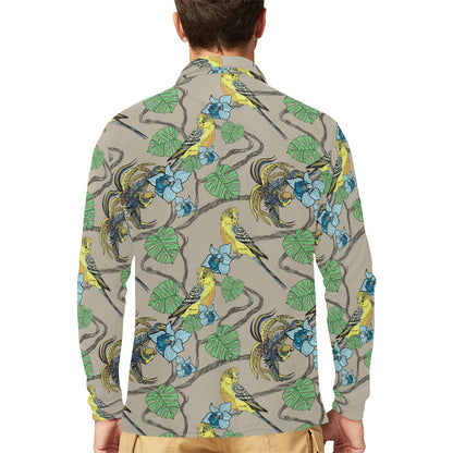 Parakeet Pattern Print Design A02 Long Sleeve Polo Shirt For Men's