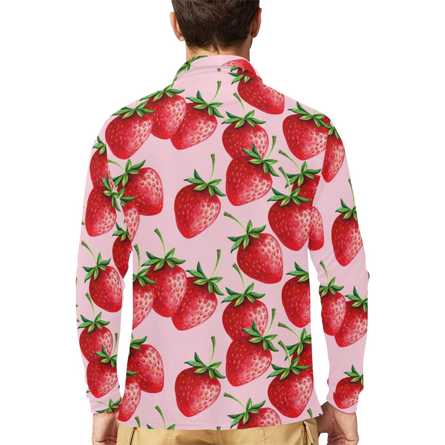 Strawberry Pattern Print Design SB03 Long Sleeve Polo Shirt For Men's
