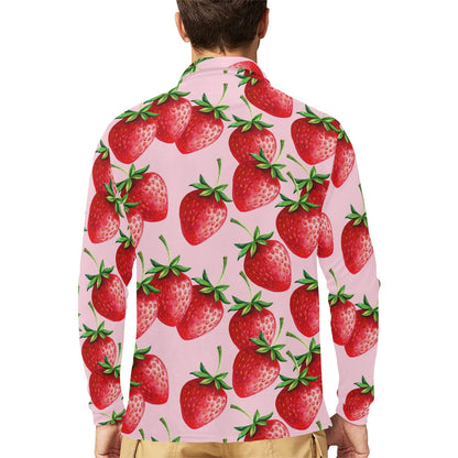 Strawberry Pattern Print Design SB03 Long Sleeve Polo Shirt For Men's