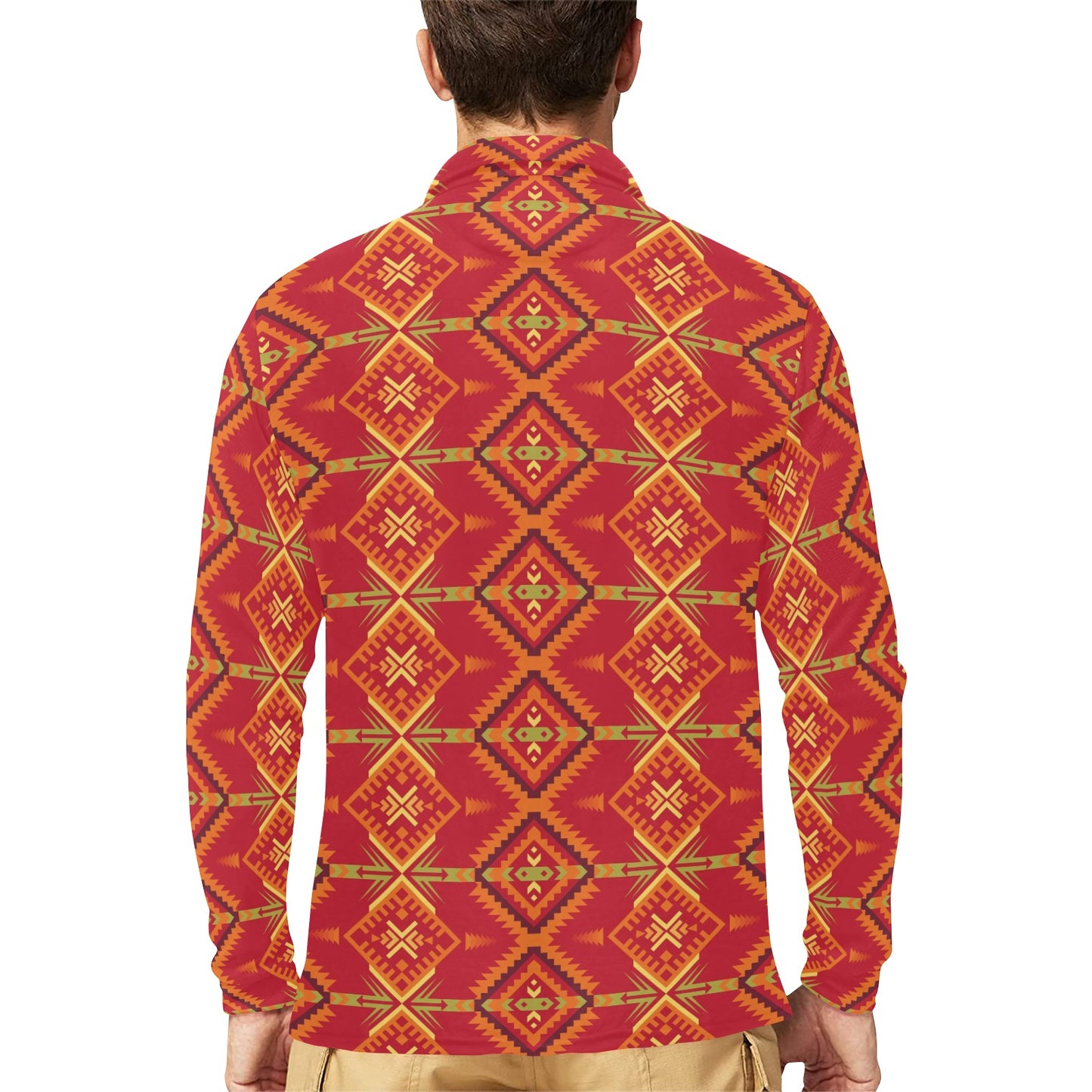 Southwest Pattern Print Design LKS305 Long Sleeve Polo Shirt For Men's