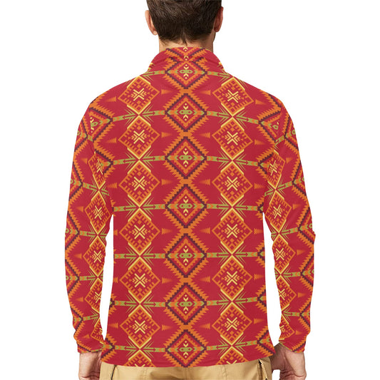 Southwest Pattern Print Design LKS305 Long Sleeve Polo Shirt For Men's