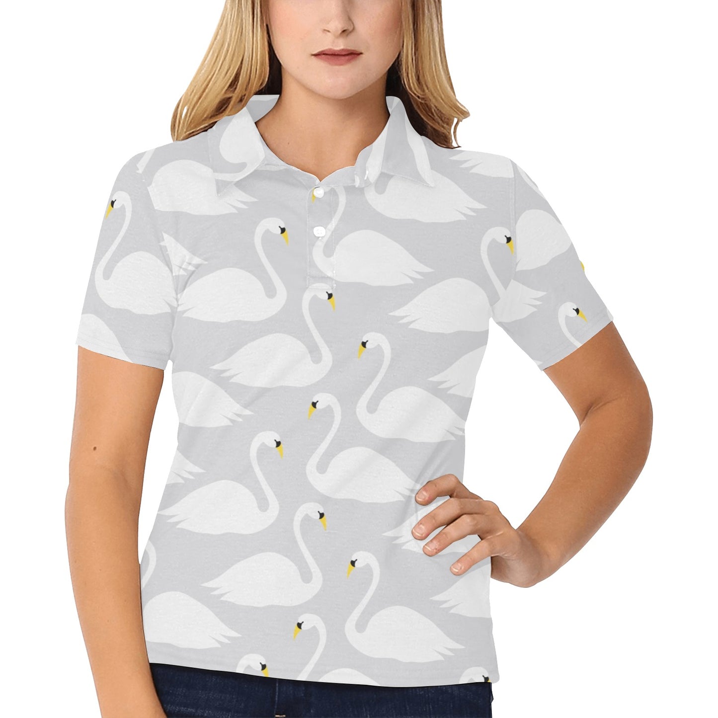 Swan Pattern Print Design 02 Women's Polo Shirt