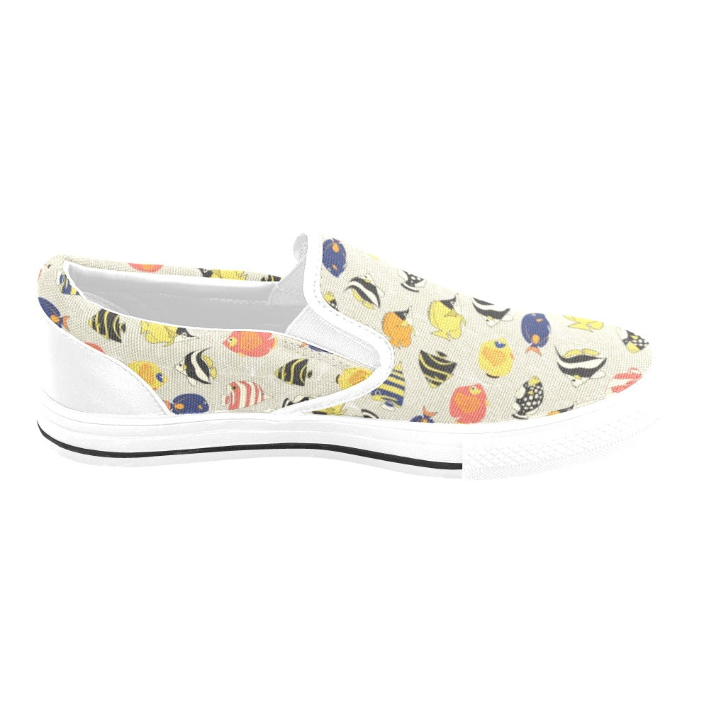 Angelfish Print Design LKS401 White Slip Ons Canvas Women's Shoes