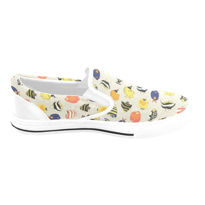 Angelfish Print Design LKS401 White Slip Ons Canvas Women's Shoes