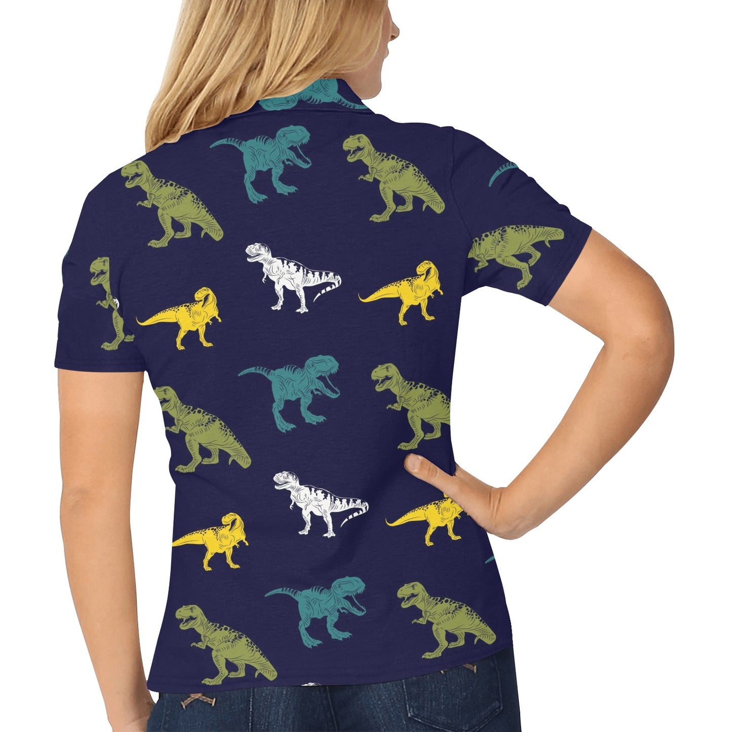 T Rex Pattern Print Design A07 Women's Polo Shirt