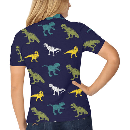 T Rex Pattern Print Design A07 Women's Polo Shirt