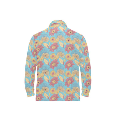 Gerberas Pattern Print Design GB04 Long Sleeve Polo Shirt For Men's