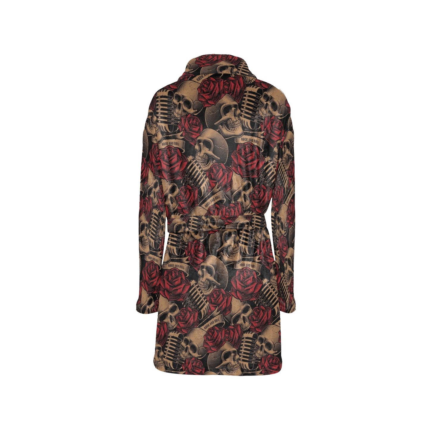 Microphone Skull Rose Pattern Print Design 02 Women's Fleece Robe