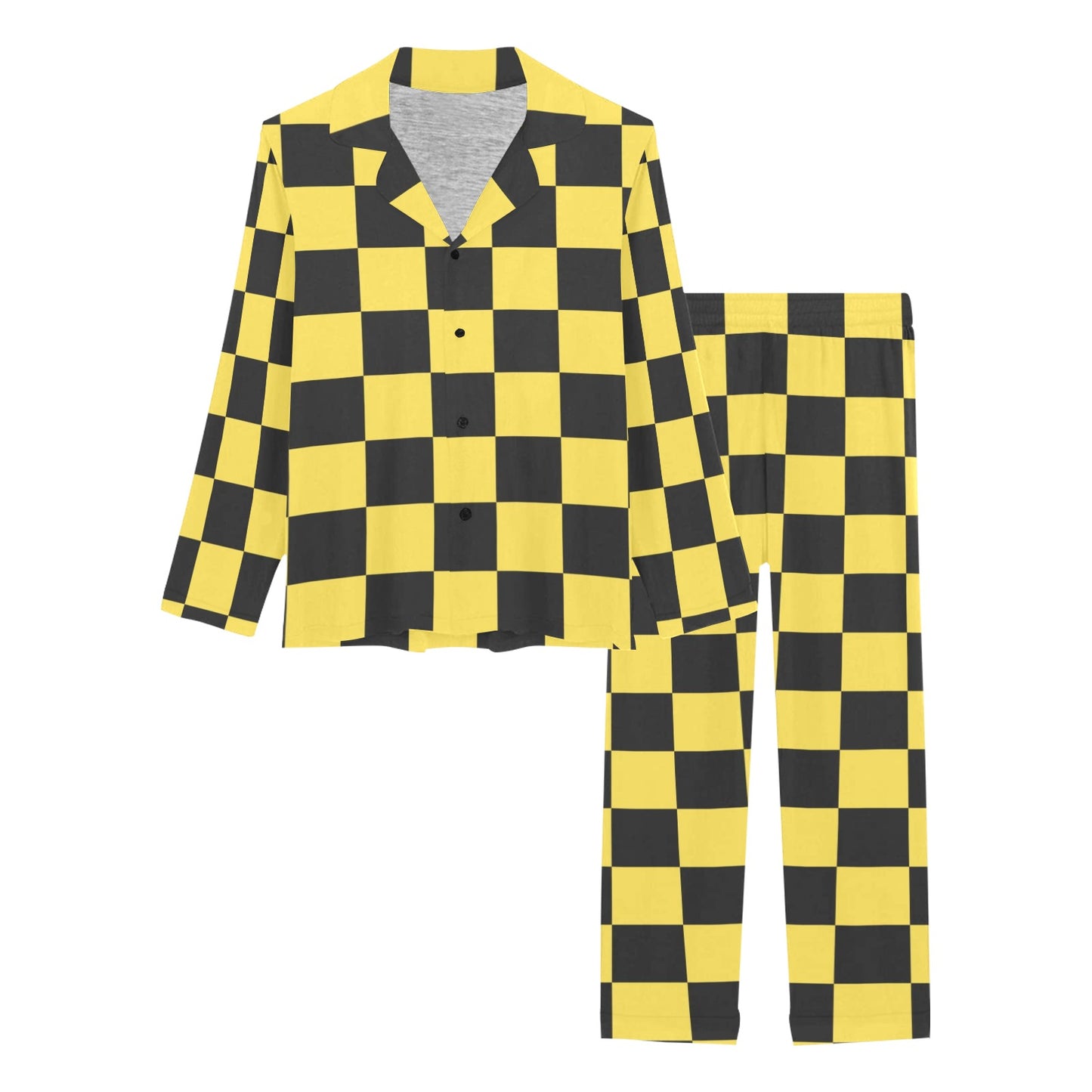 Checkered Yellow Pattern Print Design 03 Women's Long Pajama Set