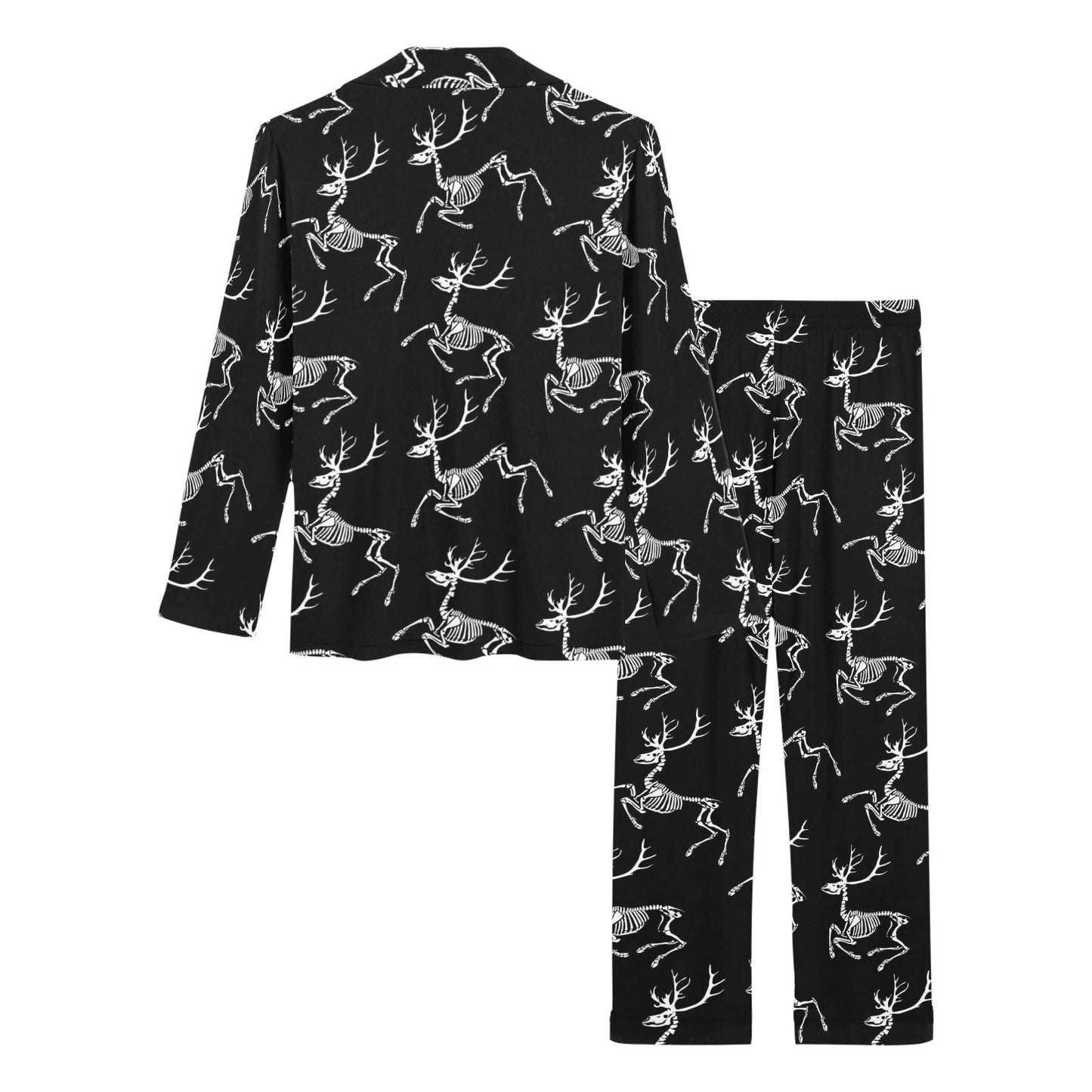 Deer Skeleton Print Pattern Women's Long Pajama Set