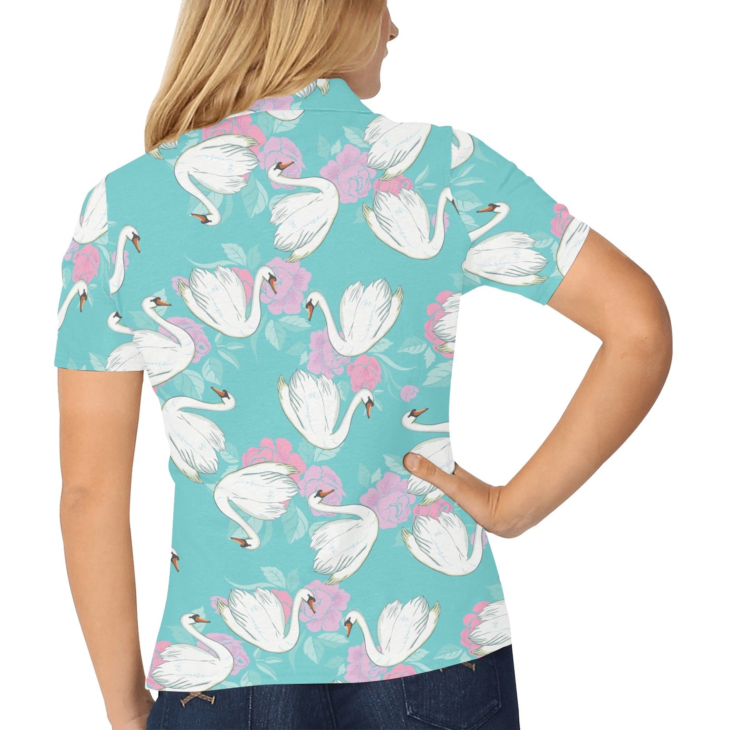 Swan Pattern Print Design 03 Women's Polo Shirt