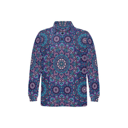 Medallion Pattern Print Design 05 Long Sleeve Polo Shirt For Men's