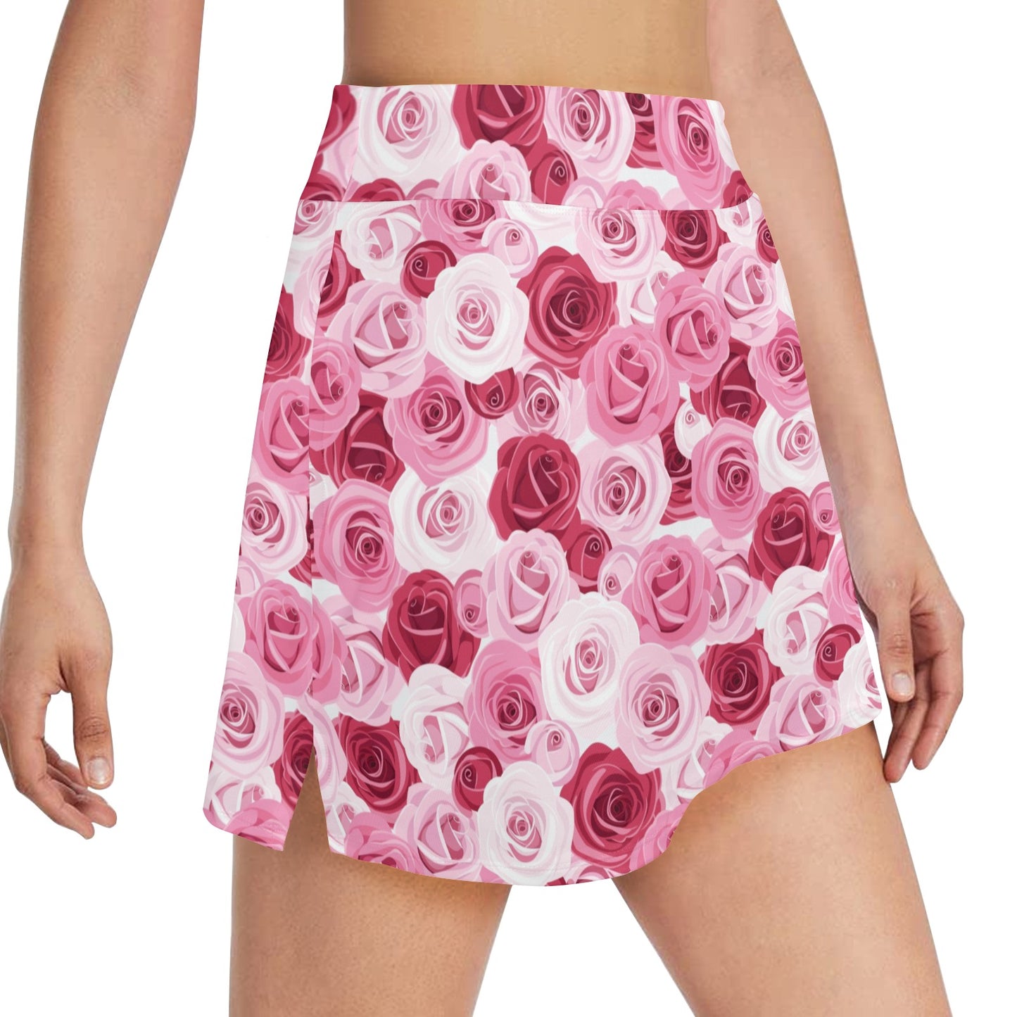 Pink Red Rose Pattern Print Women's Golf Skirt with Pocket