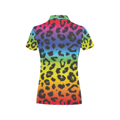 Rainbow Leopard Pattern Print Design A01 Women's Polo Shirt