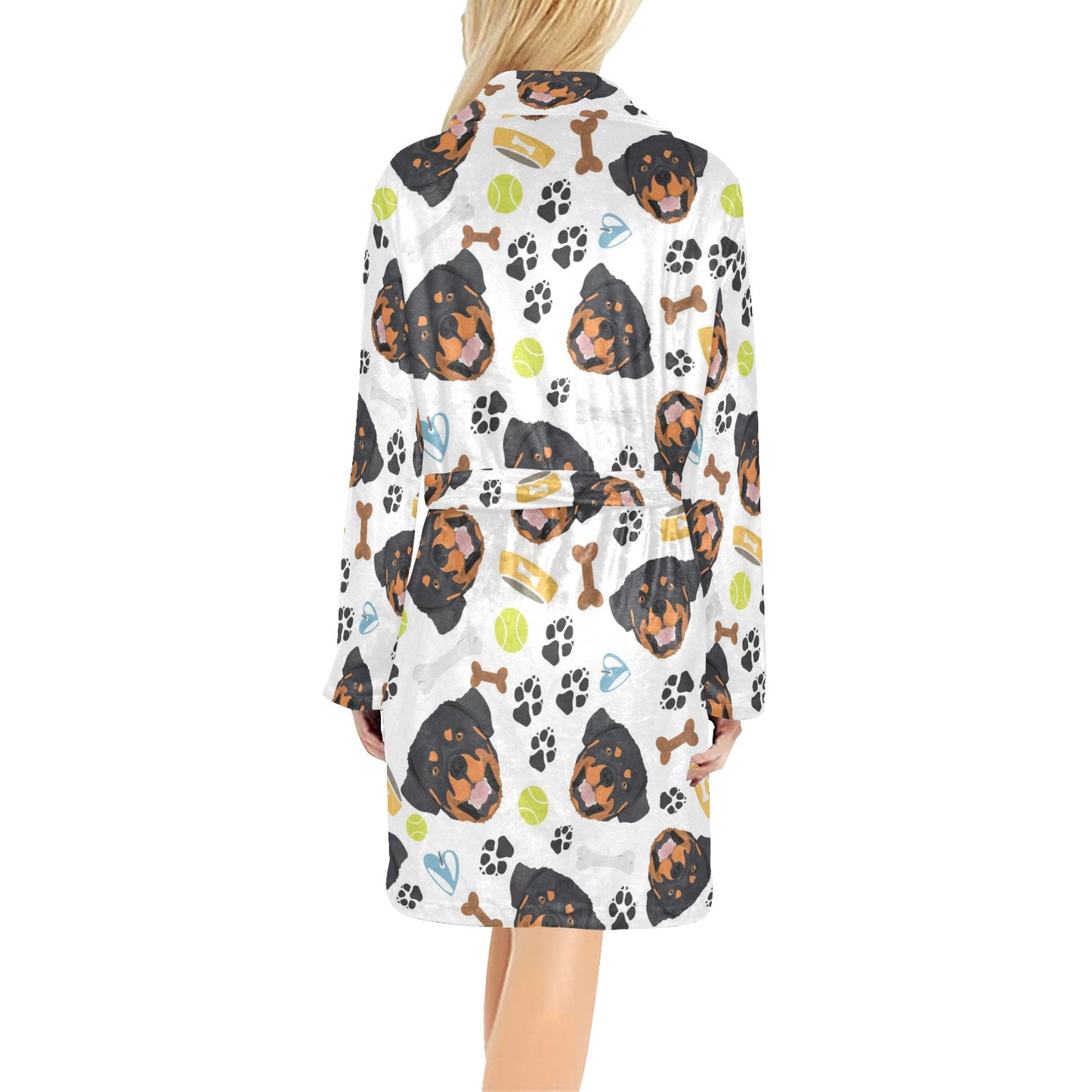 Rottweiler Pattern Print Design A04 Women's Fleece Robe