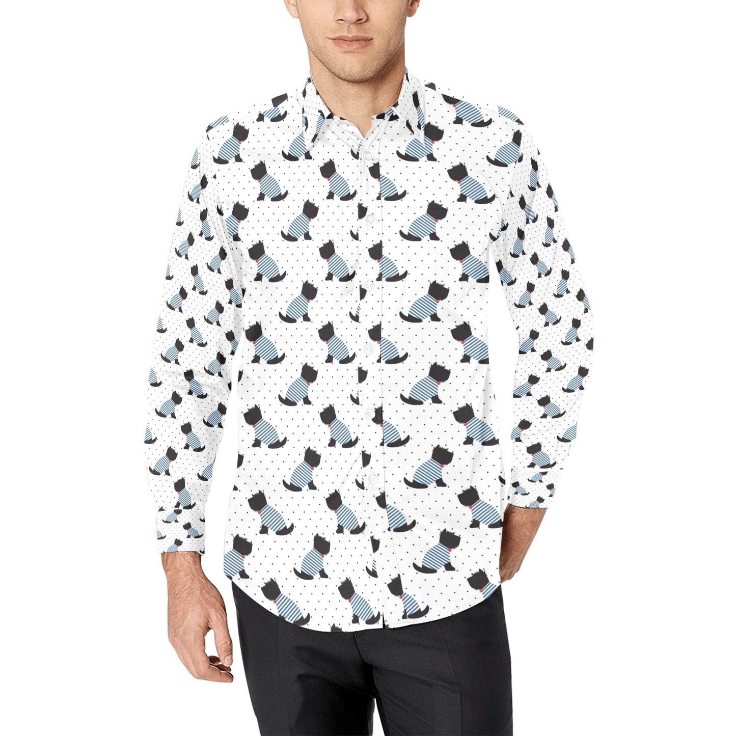 Scottish Terriers Print Design LKS3013 Men's Long Sleeve Dress Shirt